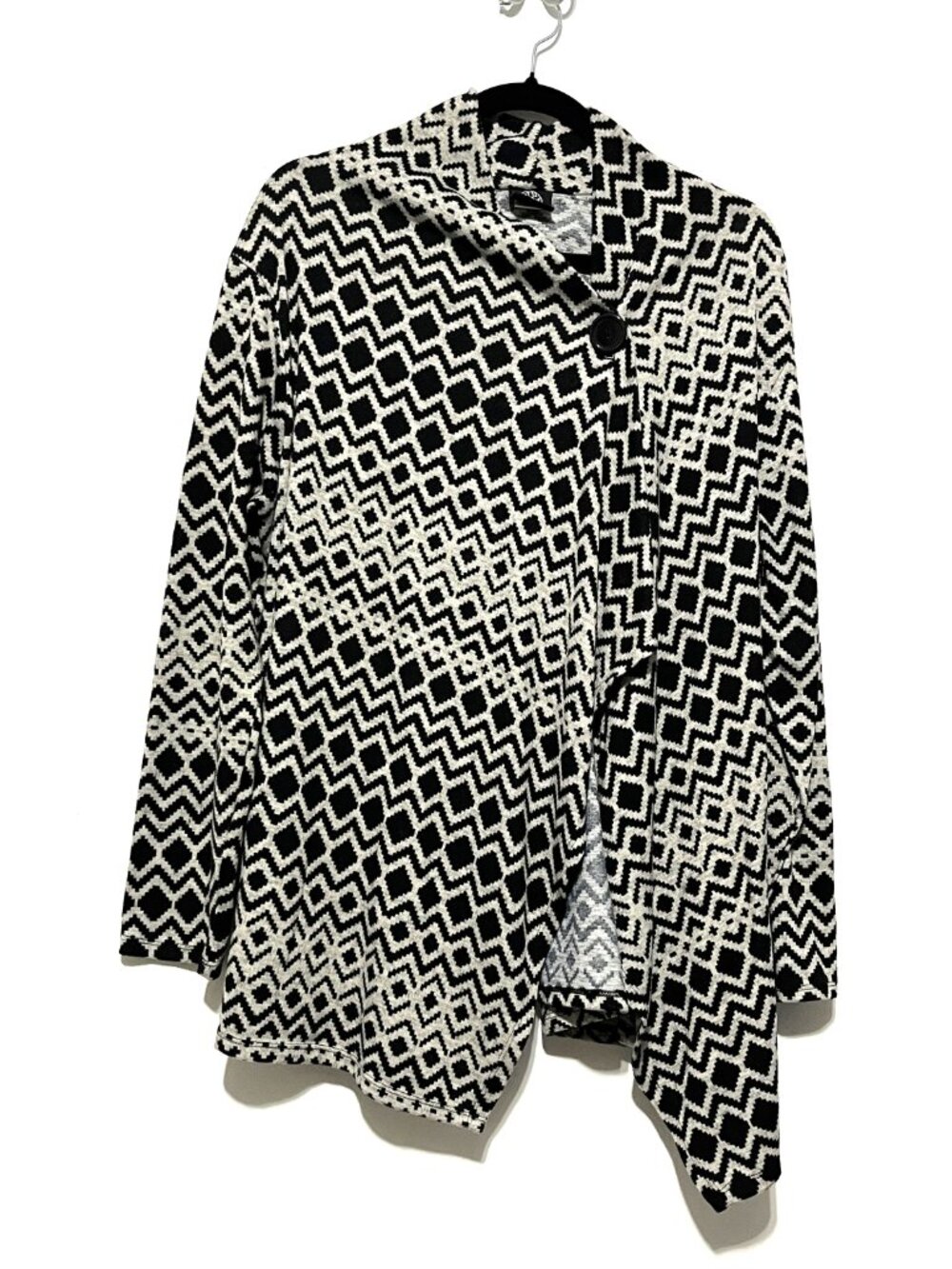 Bobeau Womens Wrap Cardigan 1X Geometric Draped Black White Layers Cozy Fall